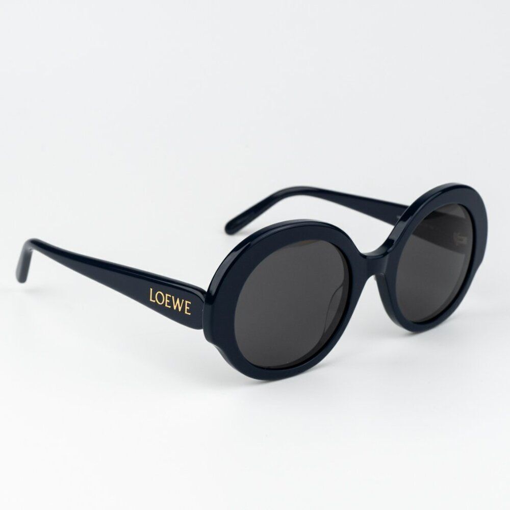 Loewe LW40135I SLIM 90A BRAND NEW Sunglasses Shiny Blue Smoke Round Women